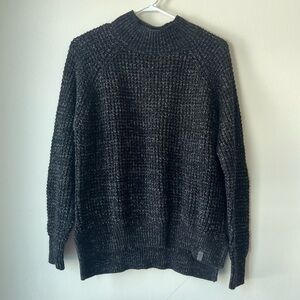Roots Chunky Knit Mock Neck Sweater Marled Black Gray Cozy Pullover oversized XS